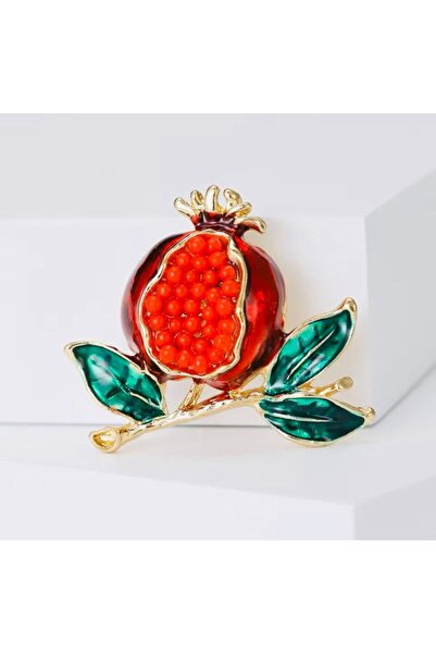 Rachel Silver Renkli Mineli Zirkon Taşlı Altın Renk Nar Dalı Şık Broş