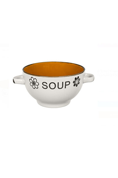Home Çorba Kasesi Seramik Kahverengi Turuncu-Bej-Kahve Rengi Desenli 650ml