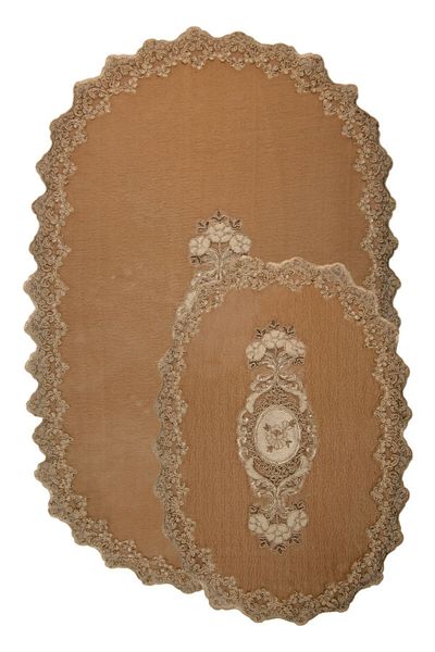 Dokumacıoğlu Lisa Oval 2-Pece Mink Lace Σετ Χαλάκι Μπάνιου - Σετ Τουαλέτας με Προίκα και Αντιολισθητική Βάση