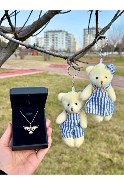 ADA LİFE GÜMÜŞ (ÇİFT PELUŞ AYICIK ) 925 Ayar Gümüş Zümrüdü Anka Kuşu Kadın Ko...