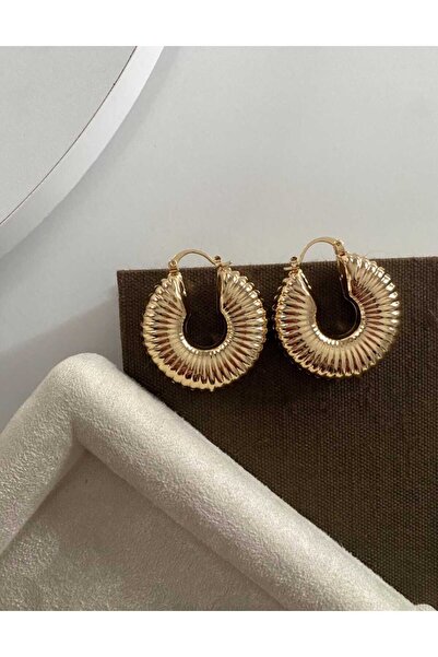 Bubbleatelier Çelik özel seri çizgili gold halka küpe