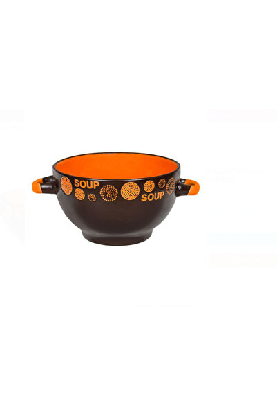 Home Çorba Kasesi Seramik Kahverengi Turuncu-Bej-Kahve Rengi Desenli 650ml