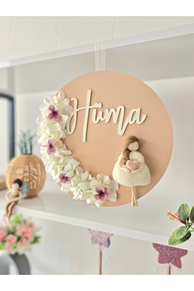 RENKLİ DİZAYN Bebek/çocuk odası kapı süsü,çiçek detalı ahşap kapı süsü,isme özel ahşap pano