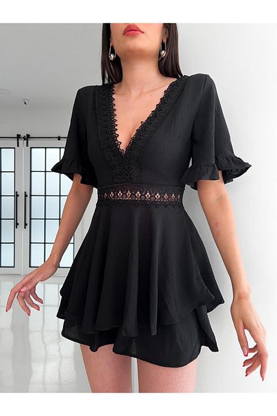 Lady Pixie Lace Embroidered Shorts Jumpsuit