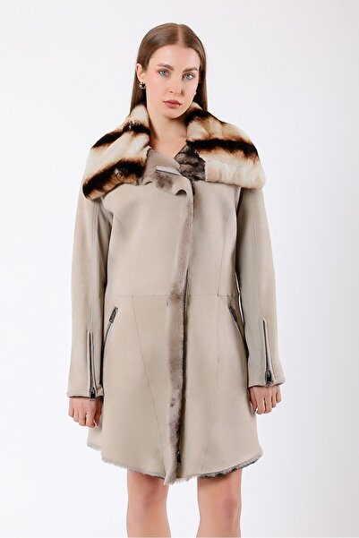 Leather Club Bej Süet Kürk Kaban