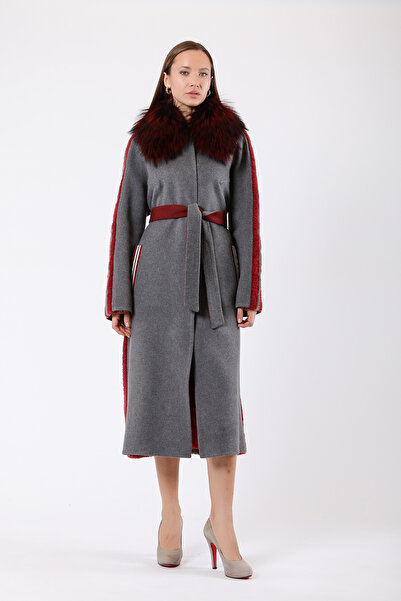 Leather Club Gri Fox Aksesuarlı Alpaka Yün Kaban