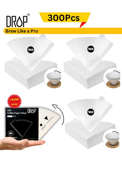 Drop 300 Piece Coffee Paper Filters V60 Size 02 White