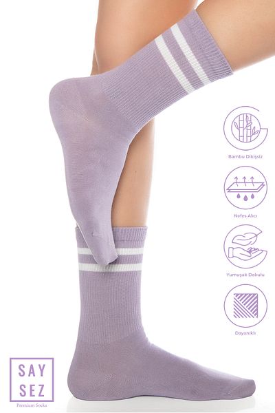 SAYSEZ Bamboo Unisex Tennis College ριγέ Premium Ροζ-Λιλά-Πράσινο Νερό Κάλτσες χωρίς ραφή Πακέτο 3