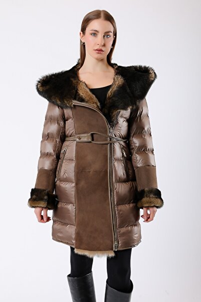 Leather Club Metalik Kahve Hakiki Toskana Süet Kürk Kaban