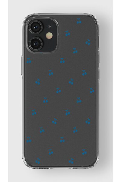 moonset Iphone 12 Mini Uyumlu Mavi Kirazlar Tasarımlı Baskılı Şeffaf Telefon ...