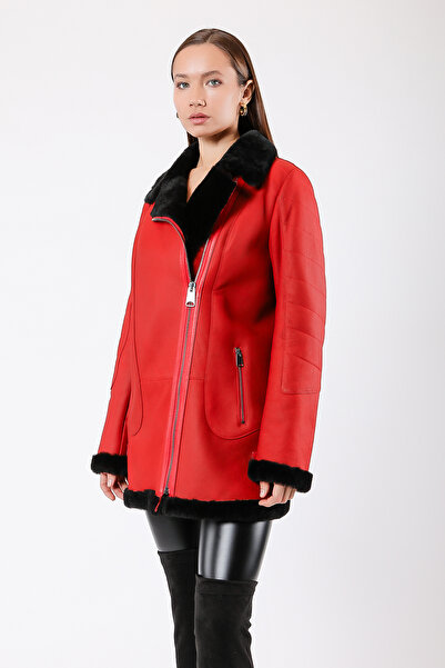 Leather Club Kırmızı İçlikli Hakiki Deri Kaban