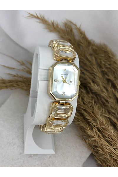 Coliseum Gold Gold Color Design Women's Wristwatch with Crystal Cutout Stones