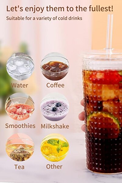 Meturas 550ml Glass Cup with Lid and Glass Straw – Borosilicate Glass, Reusable,