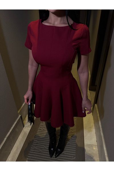 LB Laluna Butik Rochie plisată cu mânecă scurtă de damă Bordeaux