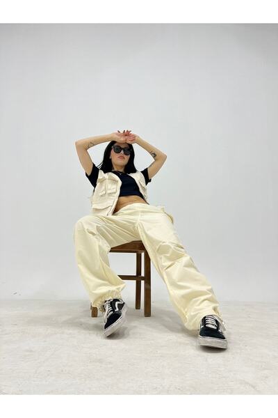 KOTOLOG Unisex Urban Baggy Parachute Pant I Bol Paça Rahat Kesim Ayarlanabilir Pamuk Kumaş Paraşüt Pantolon