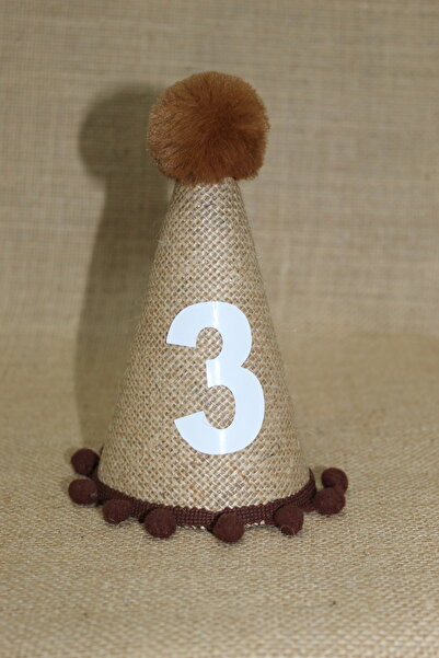 asöy Pălărie de aniversare de 3 ani - țesătură de iută, pompon Karemel, trei ...
