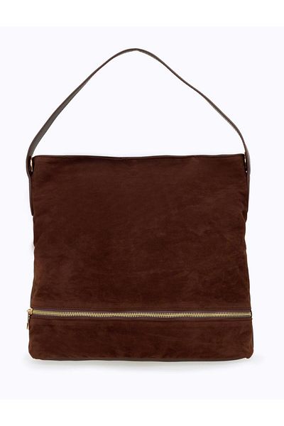 Jimmy Key Bitter Brown Leather Shoulder Bag with Adjustable Strap and Zipper Detail
