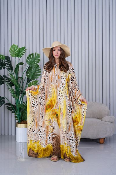 AYASOFYA OTANTIK Rochie de damă, galbenă, leopard, oversize, largi, mărimi mari