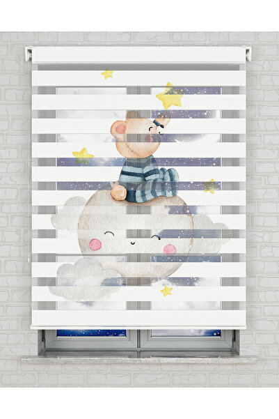 Bright Cover Χαριτωμένη κουρτίνα ζέβρας με στάμπα αρκουδάκι και αστέρια σε πλ...