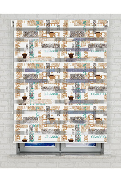 Bright Cover Coffee - Kahve Baskılı Zebra Perde - Gece Gündüz Kullanıma Uygun...