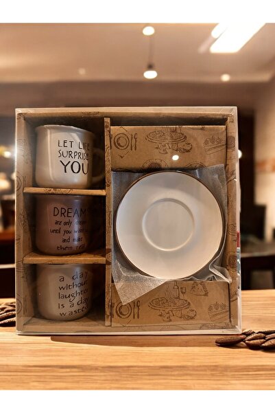 Home 6-Piece Decorative Coffee Fi̇Ncanlari - Set of 3 Dishes with Handles