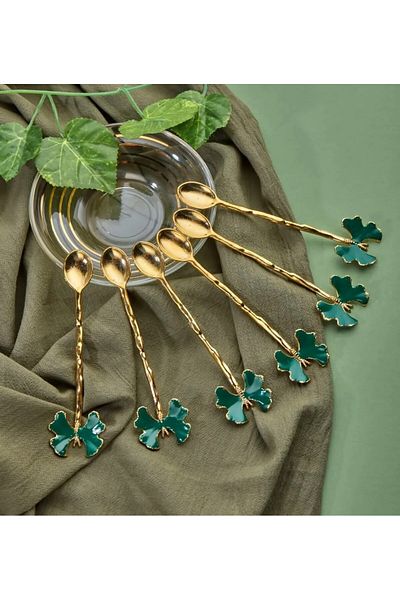 SEVA ÇELİK Stainless Steel with Green Color Butterfly 6 Tee Spoon
