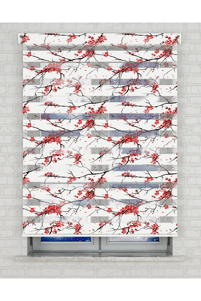 AD Home Κουρτίνα ζέβρα με σχέδιο κλαδιών κερασιάς - Κατάλληλη για χρήση μέρα ...