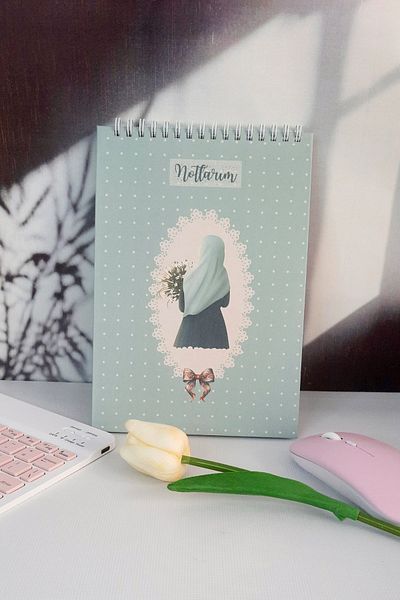 Burak Baskı Tasarım A-5 Wire Spiral Lined Lilac Hijab Girl Notepad - για Memopad, σημειωματάριο και Ραμαζάνι