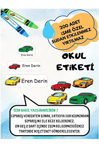 EyER Shoping Školska etiketa sa automobilom, olovkom, sveskom, etiketa za pis...