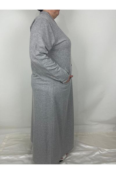 YAŞAR TRİKO Women's Light Gray Button Collar Long Sleeve Double Pocket Long Seasonal Cap