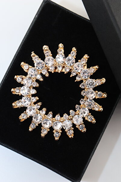 KEEBA Karanlığı aydınlatan ışıltı Güneş broş gold renkli kristal taşlı erkek ...