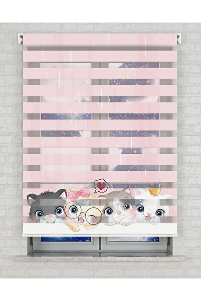AD Home Sevimli Yavru Kediler Baskılı Zebra Perde - Gece Gündüz - Çocuk Odası...