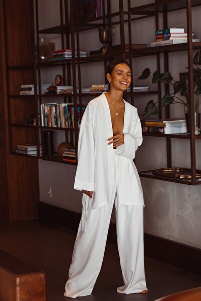 lousa İpeksi Saten Kollar Manşetli 2li Pijama Takımı
