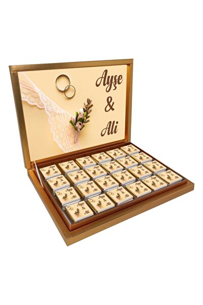 Chocodiva Söz Nişan Nikah Çikolatası (72 Adet Madlen Çikolata) Altın Kutu