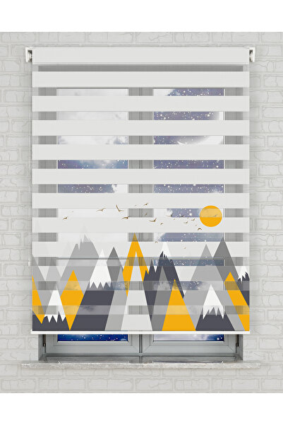 Bright Cover Vektörel Dağlar ve Güneş Baskılı Zebra Perde - Gece Gündüz - Erk...