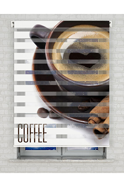 AD Home Coffee Kalp Fincan Baskılı Zebra Perde - Gece Gündüz Kullanıma Uygund...