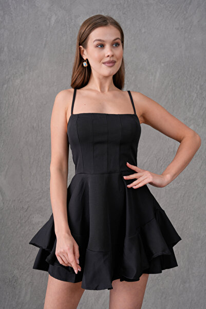 bayansepeti Kadın Ayarlanabilir İnce Askılı Atlas Kumaş Dolgulu Volanlı Prens...