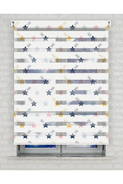 Bright Cover Renkli Yıldızlar Baskılı Zebra Perde - Bebek Odası Perdesi, Erke...