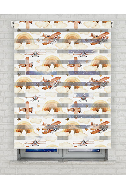 Bright Cover Gökkuşağı ve Uçaklar Suluboya Baskılı Zebra Perde - Gece Gündüz ...