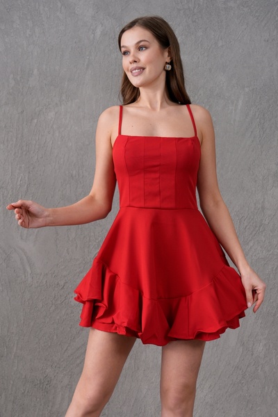 bayansepeti Kadın Ayarlanabilir İnce Askı Atlas Kumaş Dolgulu Volanlı Prenses...