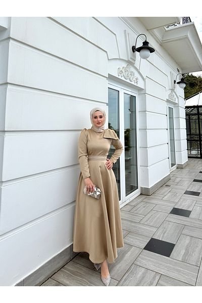 BYATEİLER Μπεζ βραδινό φόρεμα Lina Hijab