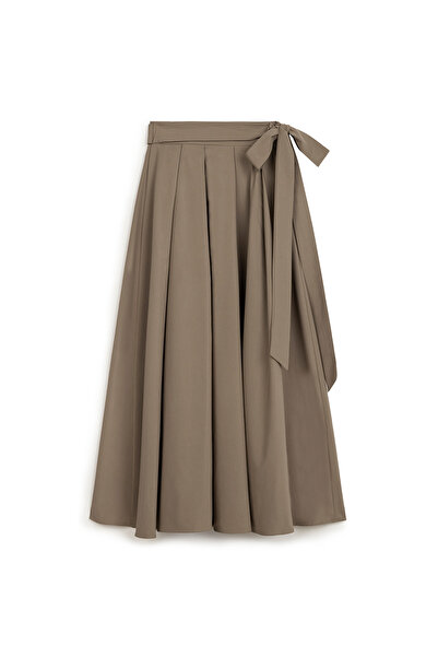 praye Bağlamalı Pensli Uzun Etek Vizon