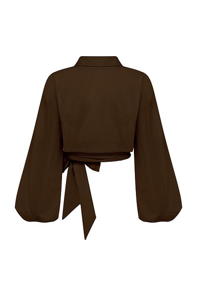 praye Brown Cotton Shirt - Tie Waist