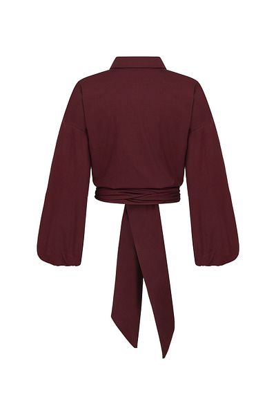 praye Burgundy Cotton Shirt - Tie Waist