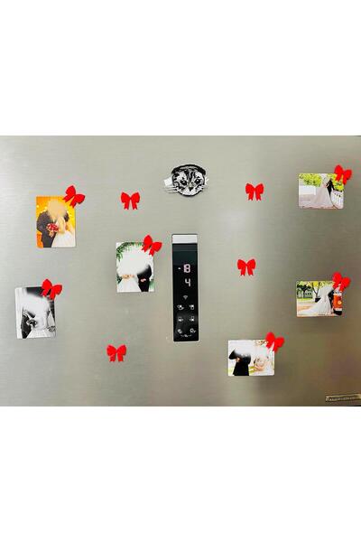 vdn design Fiyonk Buz Dolabı Süsü & Kurdele Buz Dolabı Magneti & Kırmızı - 10...