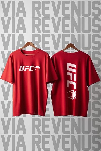 Vordevia Ufc Front and Back Printed Crew Neck Wide Fit Unisex Tshirt