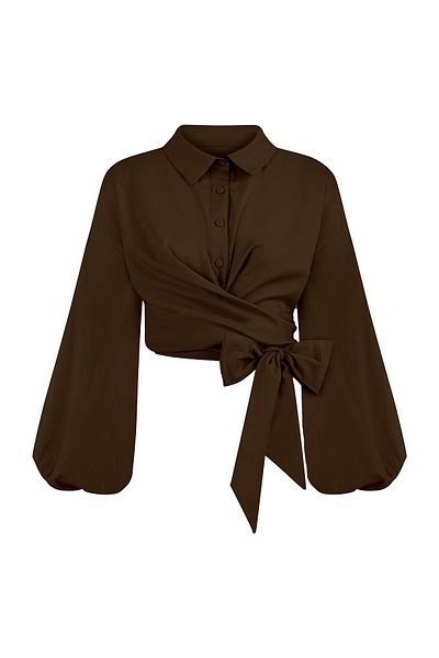 praye Brown Cotton Shirt - Tie Waist