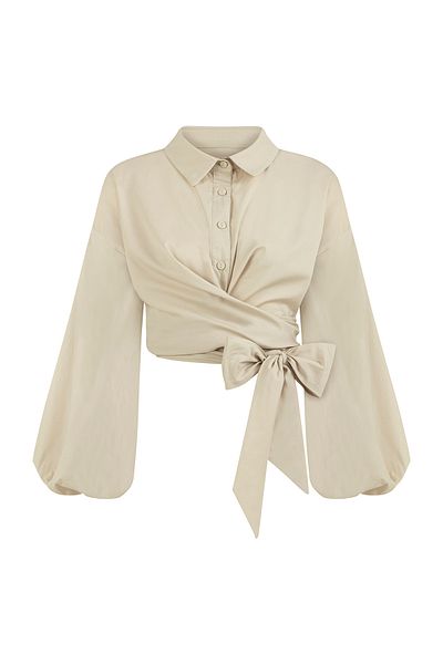 praye Cotton Shirt - Tie Waist and Stone Detail