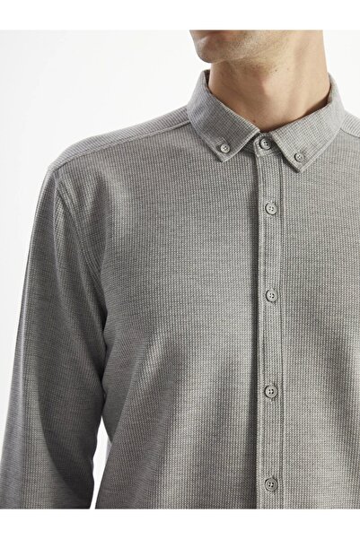 LC Waikiki LCW Vision  Gri Slim Fit Uzun Kollu Erkek Dokulu Gömlek