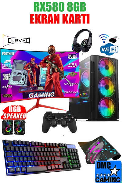 Dmc N145x (PUBG,GTA 5) I7 2600 (2.NESİL) 16gb,256gb Ssd,500gb Hdd,rx580,23'8 Oyuncu Masaüstü Bilgisayarı